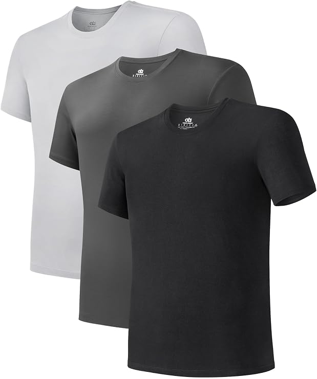 DAVID ARCHY Men's Bamboo Rayon Breathable Crew Neck Undershirts 3/5 Pack | T-Shirts is Moisture-Wicking, Cooling, Soft and Lightweight, Stay-Tucked Fit for Layering, Work and Casual Wear