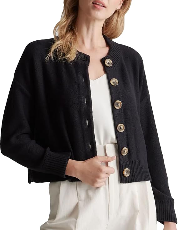 Women Y2K Button Down Sweater Cardigans Long Sleeve Open Front Knitted Tops Crew Neck Pullover Outfits Solid Coats