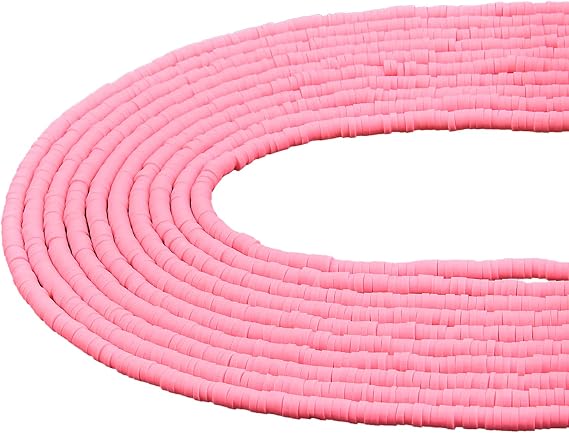 Ornaland 10 Strands 4mm Handmade Polymer Clay Beads Vinyl Disc Heishi Beads Flat Round Loose Spacer Chip Bead for Bohemian Surfer Bracelets Jewelry Making (Flamingo Red)
