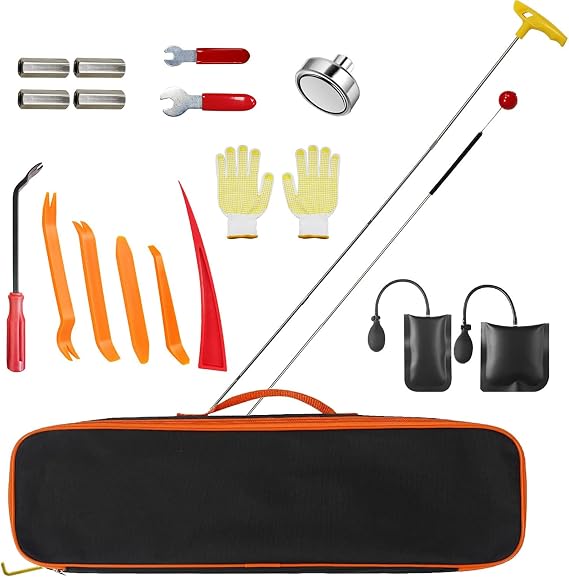 Suplong 22 Pieces Car Emergency Kit Automotive Professional Tool Set Car Disassembly Tool with Air Wedge Bag Tool Set for Disassembly of Cars and Trucks
