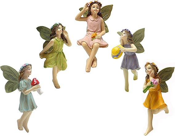 Elf Figures Garden Fairy Garden Accessories Gnome Figures Miniature Garden Fairy Decor Fairy Wings Accessories for Outdoor Fairy House Decoration Miniature Resin Fairy Statue (Pack of 5)