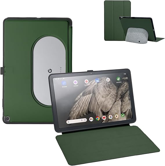 Penoval Silicone Skin Case Cover for Google Pixel 11 inch Tablet (2023) - Green Adjustable viewing angle compatible with the speaker charging station easy to carry shockproof and slim
