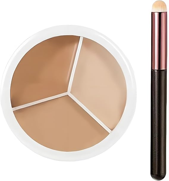3 Colour Cream Concealer Palette with Precision Brush, Full Coverage | Natural-blend shades, corrects dark circles, red marks and scars, waterproof formula, for contouring and everyday makeup