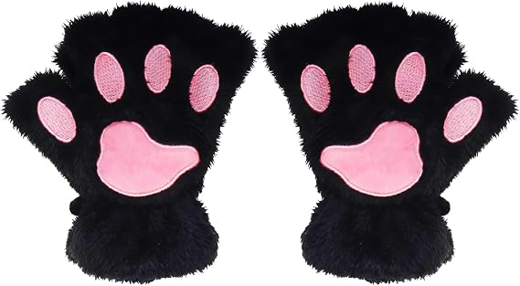 VILITI Cat Gloves,Women Cat Paw Winter Mittens Plush Warm Half Finger Cute Novelty Bear Claw Thermal Soft Hand Gear Furry Fingerless,for Halloween Cosplay Party Fancy Dress Costume Outfit Accessories