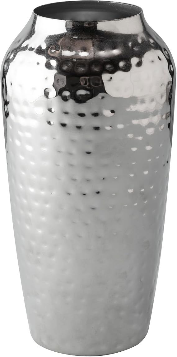 Decorative Hand Hammered Artisan Vase |Design Flower Vase | Living Room Decor | Modern Home | Table Centerpiece | Stylish Gift Box | Silver