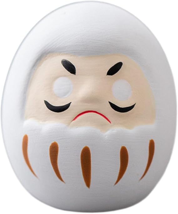 Japanese Daruma Figurine, Miniature Ceramic Statue, Decorative Object for Office, Library And Bedroom, Gift, White