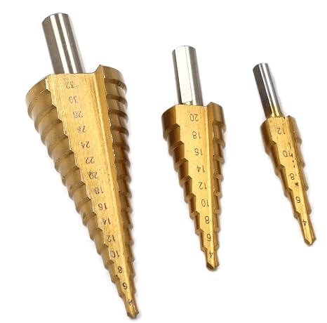 3 Pcs Large HSS Steel Step Cone Drill Titanium Bit Set Hole 4-12/20/32mm Dint for Metal Wood Drilling Hole Cutter