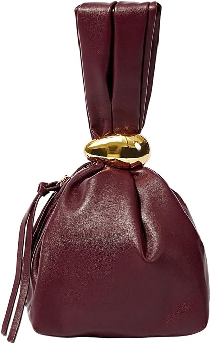 OYOANGLE Women's Mini Leather Bucket Bags Top Handle Purse Metallic Buckle Handbags Bag