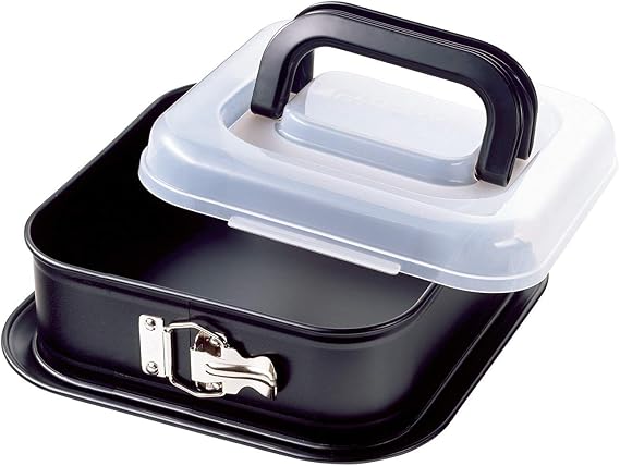 Kaiser Inspiration Non Stick Springform Cake Tin with Transportation Lid 24 x 24 cm Square Leakage Protection Even Browning Collapsible Handle Practical Frischalten and Store