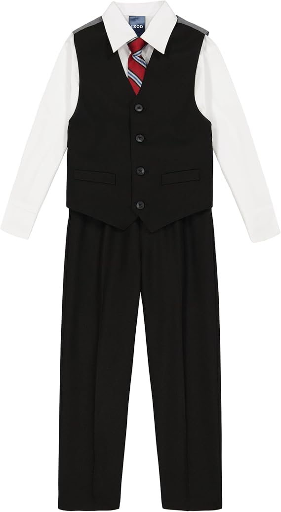 IZOD Boys' 4-piece Formal Dress Up Suit Set, Vest, Pants, Collared Shirt, and Tie