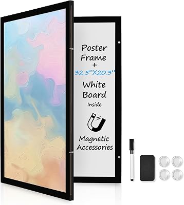 Black Hidden Board, Enclosed Whiteboard with Wooden Frame, 20x30in Poster Frame and Functional Whiteboard for Office, HomePoster Not Included