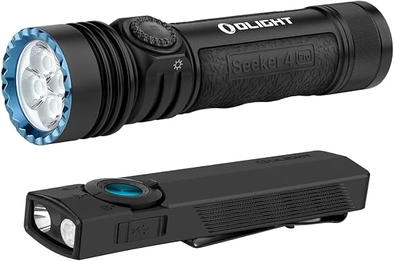 OLIGHT Seeker 4 Pro Flashlight Black & ArkPro EDC Flat Flashlight Black Set