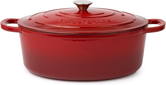 Larder & Vine 8 qt Oval Enameled Cast Iron Dutch Oven Pot, Cabernet