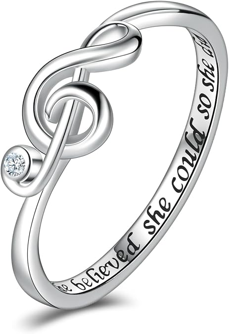 MANBU Music Note Ring for Women Sterling Silver Classic Treble Clef Musical Jewelry Graduation Gifts for Musician Music Student
