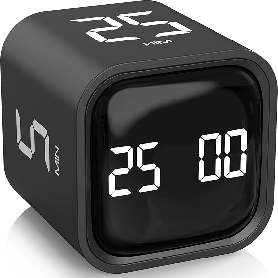 Rotating Pomodoro Timer 5, 25, 10 50 Minutes Preset, Desk Productivity Flip Timer, ADHD Tool Cube Countdown Stopwatch, VibrationHighLow VolumeCustom Modes, for Work, Study, Back to School, Kitchen