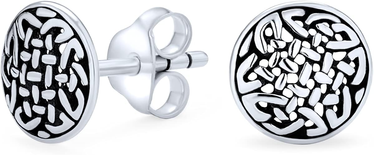 Ancient Celtic Round Infifnty Knot Stud Earrings Oxidized Sterling Silver