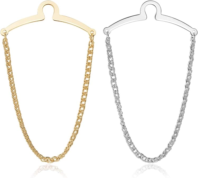 Jovivi 2pcs Set Tie Chain for Men Necktie Tie Clips Chains with Ring Clasps
