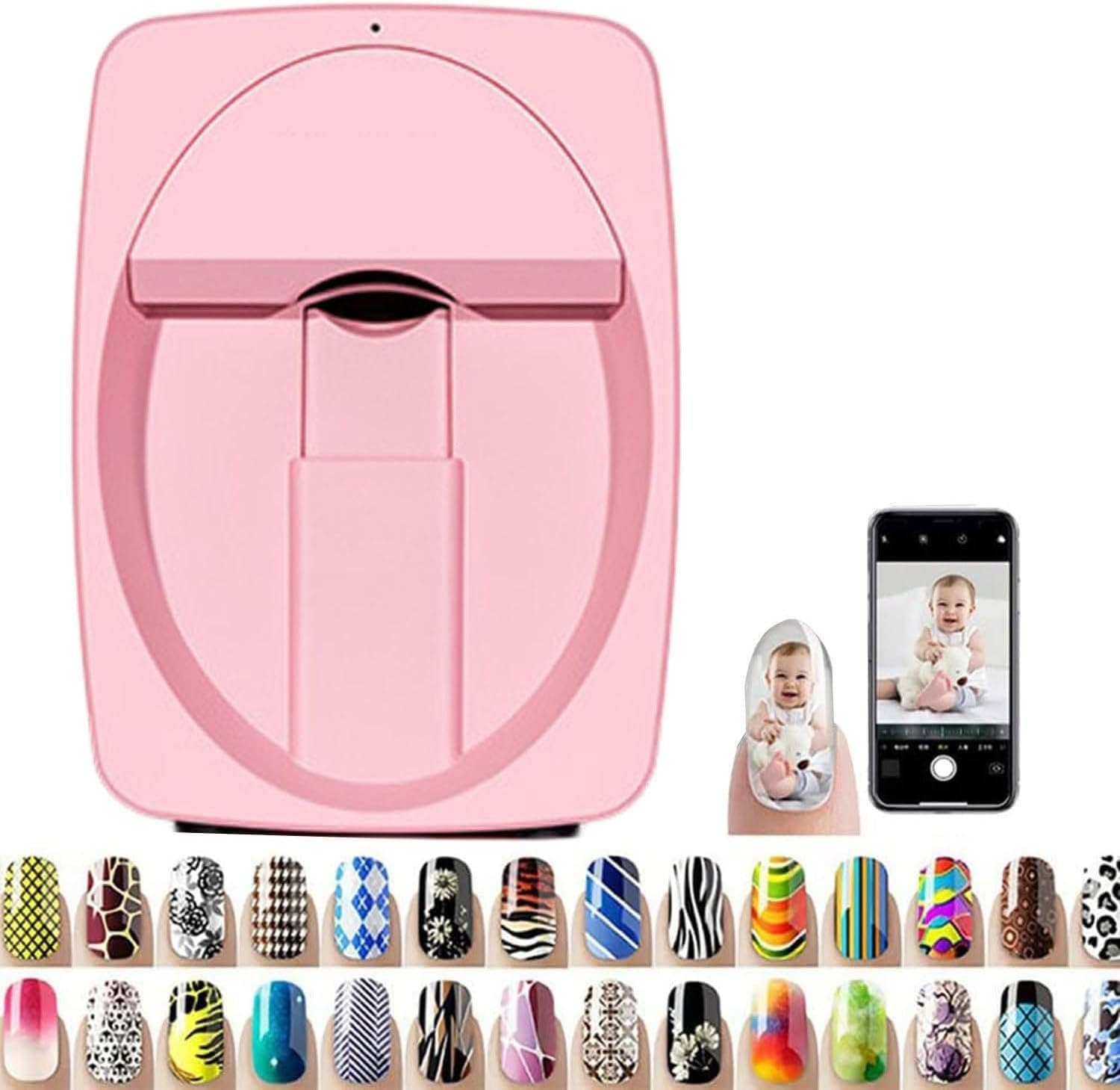 3D Nail Printer Machine Support WiFiDIY, Digital Mobile Nail Art Printer-Portable Nail Painting Machine 30s Done, Support WiFiDIYUsb, for Home Usage Nail Salon Nail Lovers,Pink