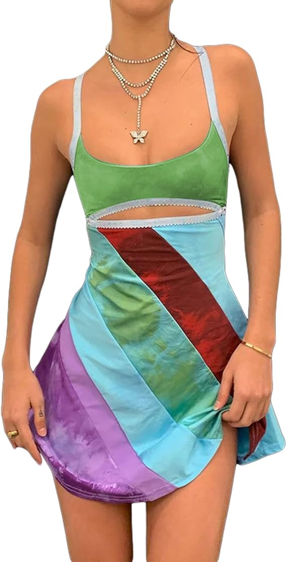 Honganda Women 13 Going On 30 Dress Summer Retro Y2K Going Out Dress