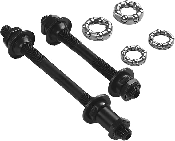 Front and Rear Axle Set with Bead Frames, Steel Hub Axles 108mm 145mm for Bike Wheel Repair, Includes 1/4 inch and 3/16 inch Ball Bearings