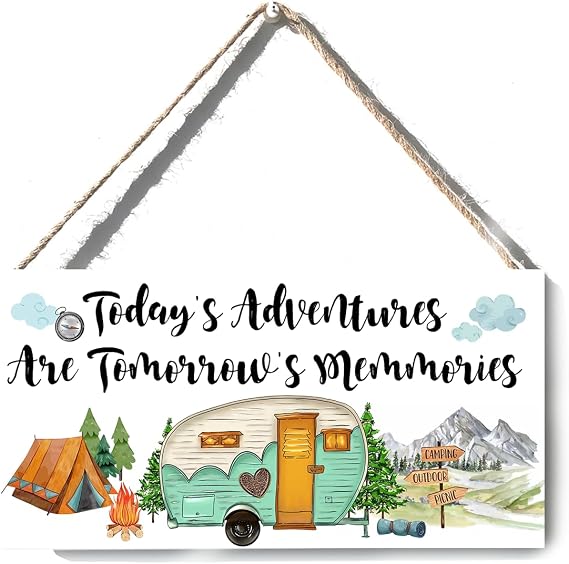 Xiolcxdr Camper Decor for Inside Wall Art Sign Christmas Birthday Camping Gifts for Women Men Friend Family Farmhouse Garage RV Home Decor Camper Accessories With Rope 6 x 12 Inch