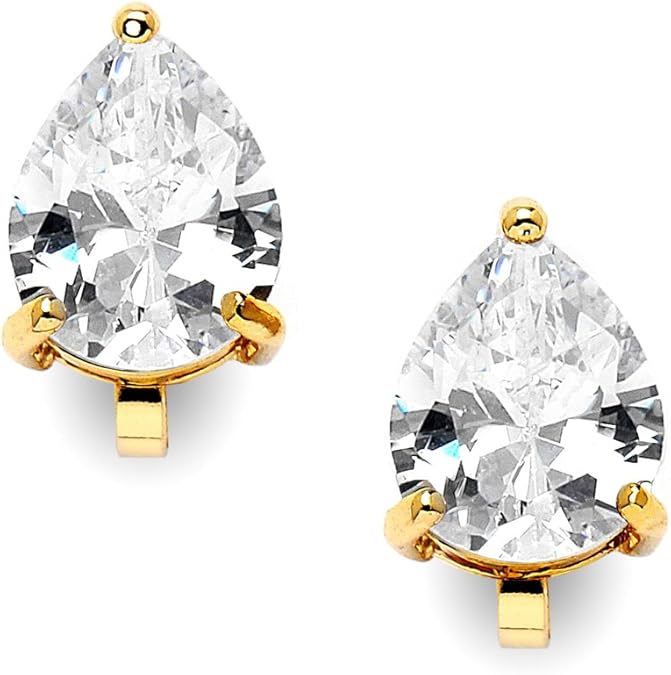 Mariell Cubic Zirconia Stud Earrings, Pear Shape CZ Crystal, 2 Carat Imitation Diamond Stud Earring