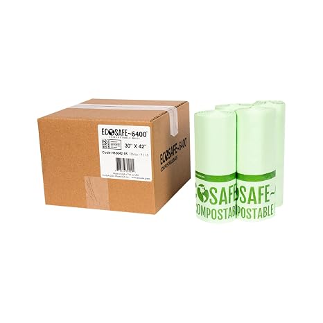 EcoSafe-6400 HB3042-8 Certified Compostable Bag - 30x42 Green Bags for 35 Gallon Bin - Extra Strong Leak, Puncture and Tear Resistant Food Scraps Bin Liners, Pack of 135