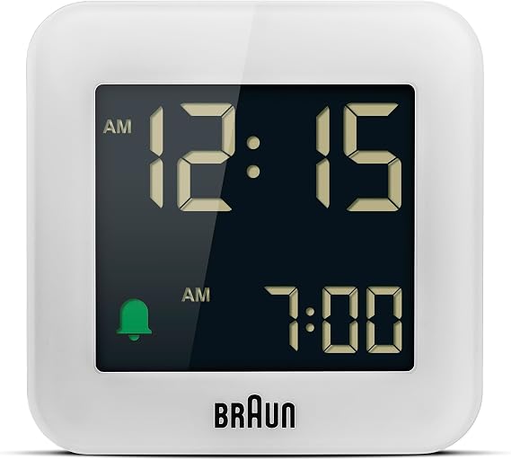 Braun BC08W Dijital Seyahat Çalar Saati, Beyaz, Erteleme, Kompakt Boyut, Negatif LCD Ekran, Hızlı Ayarla, Artışlı Bip Alarmı.