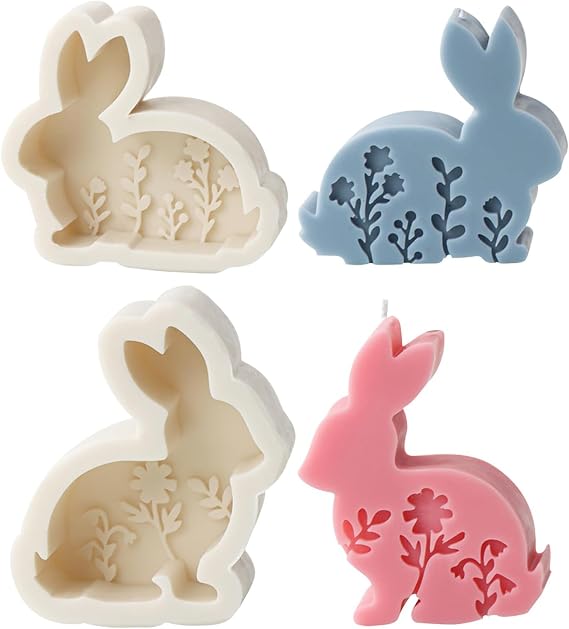 Easter Bunny Silicone Mould,2 PCS 3D Easter Candles Bunny Candle Mould for Candle Making,Candle Moulds Reusable Rabbit Silicone Moulds for DIY Candles Decoration