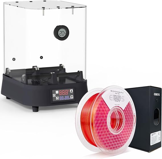 EIBOS Bundle 3D Printer Filament Dryer Cyclopes with Fan, Filament Dry Box 2 Rolls with Adjustable Temp Max 70C + 1KG PLA, Black Red