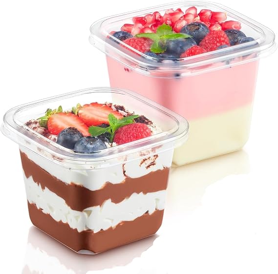 50 Pack Dessert Cups with Lid, 360ml/12oz Clear Plastic Parfait Cups with Spoons, Cheesecake Pots, Reusable Dessert Cups for Pudding, Fruit, Mousse and Ice Cream