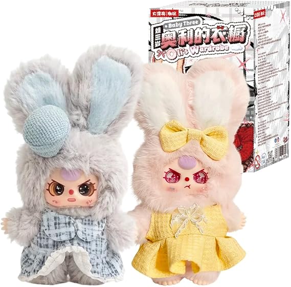 Baby Three Oli's Wardrobe Series Cute Plush keychain Blind Box (1 of 21 Possible Styles) Baby Three Key Ring Collectible Birthday Gifts (1Pc Blind Box)