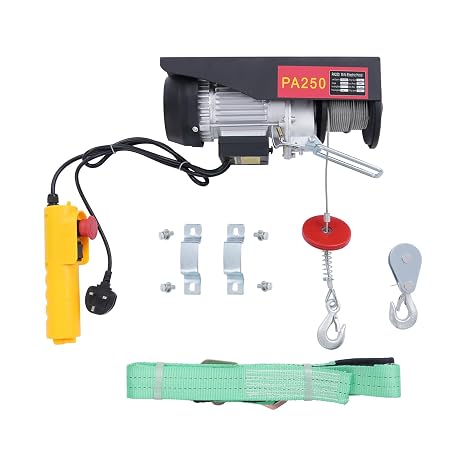 Electric Hoist Lift, 250KG/550LBS Overhead Electric Winch with Wire Remote Control for Garage, Warehouses, 550W Electric Hoist Crane Factories Lifting with Emergency Stop Switch (250KG)