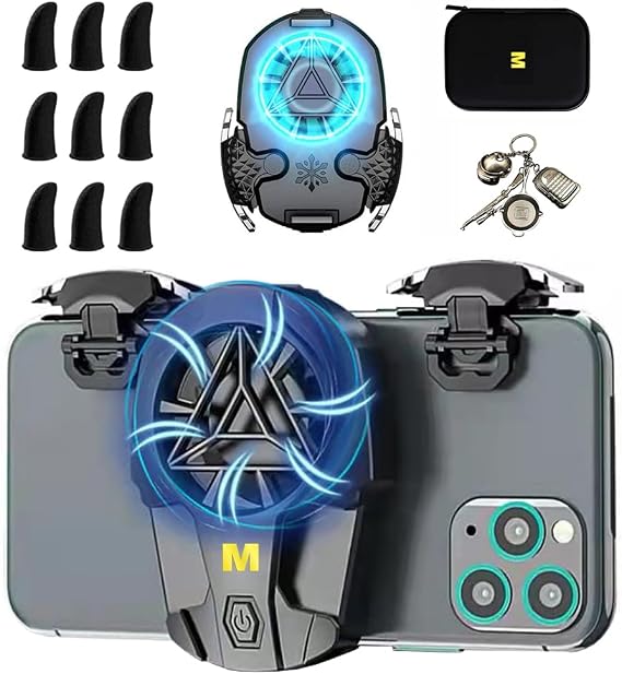 PUBG Mobile High Frequency Triggers 16 in 1 Combo with cooling fan, PUBG Mobile Phone Game Controller with cooler for PUBGFortniteCall of DutyRules of Survival, Aim & Fire Trigger for iPhone &