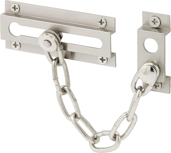 Prime-Line U 10304 Solid Brass Chain Door Guard, 3-5/16 Inch, Single Pack | Satin Nickel Finish, Door and Home Security