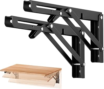 Ravinte 2 Pack 10 Inch Folding Shelf Brackets Matte Black, Heavy Duty Collapsible Brackets for Tables and Benches Space-Saving Design