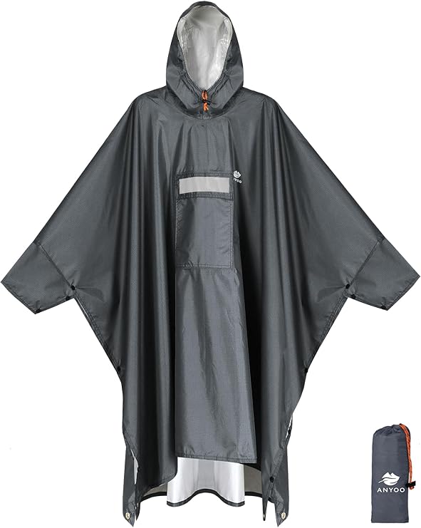 ANYOO Hooded Rain Poncho for Adult Waterproof Lightweight Raincoat | Reusable Rain Jacket for Men Women Portable Pouch & Packable Design,Emergency Travel Rain Ponchos for Outdoor Hiking Camping