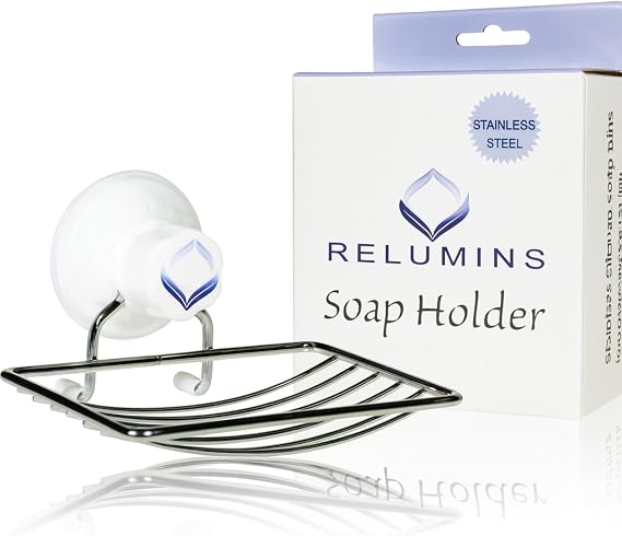 Relumins Stick-Up Soap Dish Double Soap Life, No More Soggy Mess! Wall-Mount, Drainable, Space-Saving Soap Holder for Shower & Sink