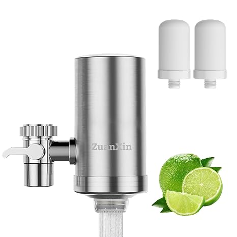 Water Filter for Sink Faucet, Stainless Steel Water Purifier for Kitchen Sink, Reduces PFAS, Lead, Chlorine & Microplastics, 350 Gallons Long-Lasting for Kitchen & Bathroom, 2 Filters