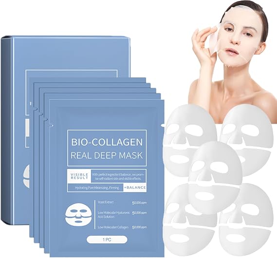 Collagen Mask, Bio Collagen Face Mask, Collagen Masks Overnight, Korean Skincare, Face Skincare, Hydrating, Sheet Overnight Beauty (Blue 5pc)