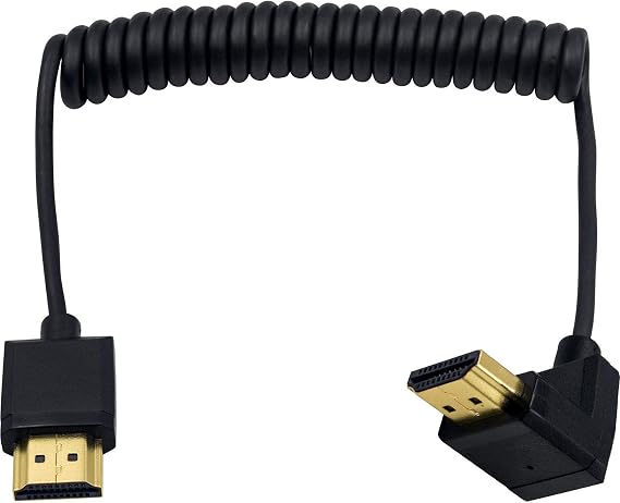 Duttek Down Angle Coiled HDMI Cable 4FT/1.2M, Extreme Thin 90 Degree HDMI Male to Male Coiled Cable for 3D and 4K@60hz Ultra HD TV Stick for PS5, Blu-ray, Roku TV, Xbox Series X/S