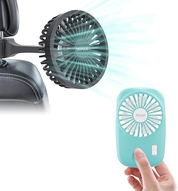 Aluan Portable Handheld Fan Rechargeable Blue Bundle USB Car Fan Speed Adjustable Fan Black