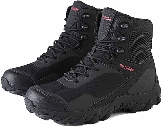 Mens Military and Tactical Boots for Men, Outdoor Waterproof Anti-Slip Lace-up Sport Work Boots, Durable Suede Leather and Rubber Sole Military Desert Boots Color: Black, Size: 27 cm