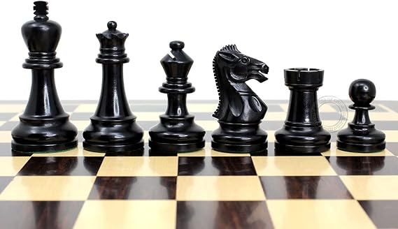 House of Chess - Grand Master Staunton Tournament Chess Set Pieces - King Size: 3-3/4" (Broad Base) + 2 Extra Queens - Ebonized/Boxwood