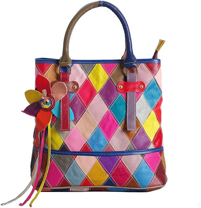 Segater Women's Multicolor Tote Handbag Genuine Leather Color matching Design Hobo Crossbody Shoulder Bag Purses