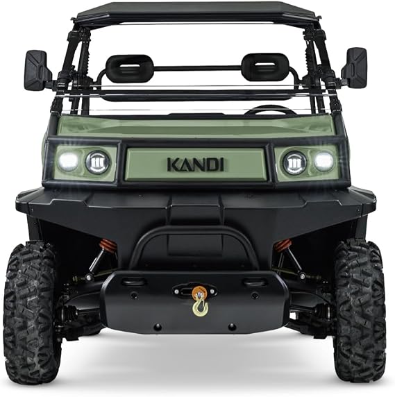 Kandi Cowboy 2 Seat UTV with Lithium Battery, Dual Electric Motors, AWD, Electric Steering, Backup Camera, Dump Bed, Front Winch - 60 Mile Range, 40 MPH Top Speed - Green