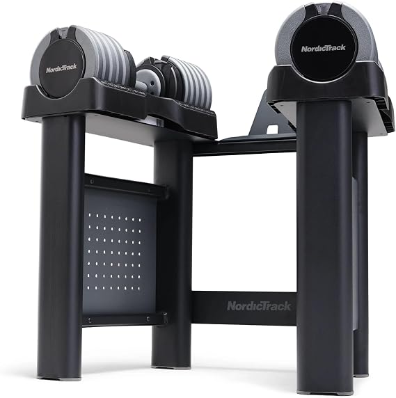 NordicTrack 55 lb Select-a-Weight Dumbbell Pair with Universal Dumbbell Stand Bundle
