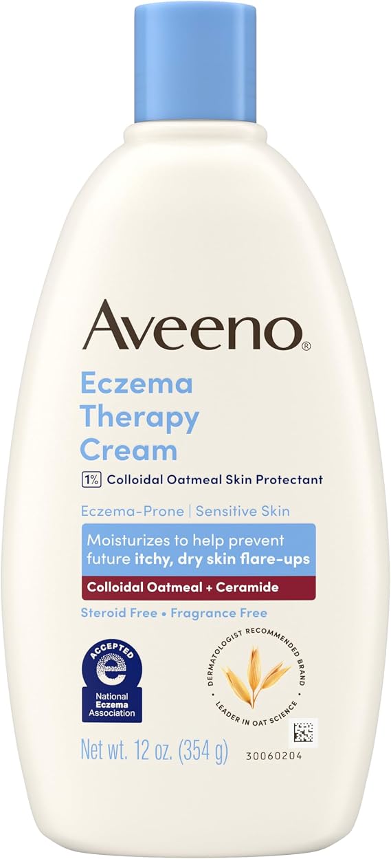 Aveeno Eczema Therapy Daily Moisturizing Cream for Sensitive Skin, for Dry, Itchy and Non-Irritating Skin with Coloidal Oatmeal, Steroid-Free and Odorless, 12 ml