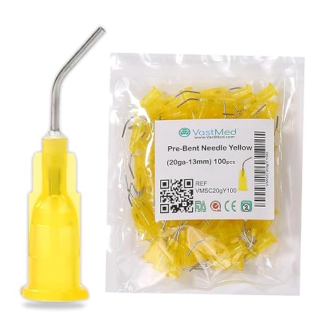 100 PCs Dental Grade 20G Pre Bent Flow Dispensing Etch Tips by VASTMED | Blunt Tip Dispensing Disposable Oral Irrigation Tips for Multi-Use