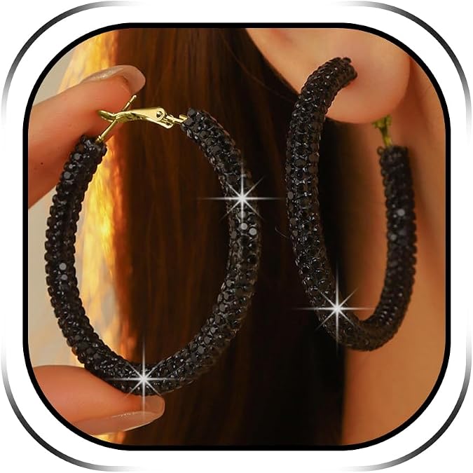 Rhinestone Hoop Earrings for Women Big Hoop Earrings Large Sparkling Hoops Statement Jewelry for Women